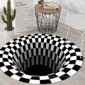 Tapis de plateau de tapis 3D Mat d&#39;étage illusion Rapis de zone de glissement, 3D Vortex Vortex Optical Illusions Rat de sol, plaid blanc noir